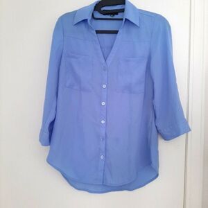 BCX Career Button Down Shirt Blue 3/4 Sleeve XXS